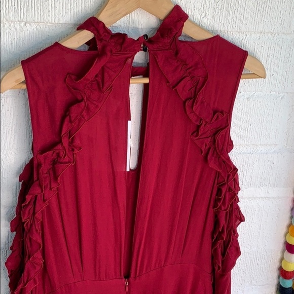 IRO Ruffle Cold Shoulder Layered Open Back Long Sleeve Mock Neck Dress - Picture 6 of 11